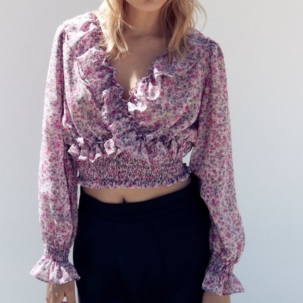 Zara Floral Ruffled Blouse